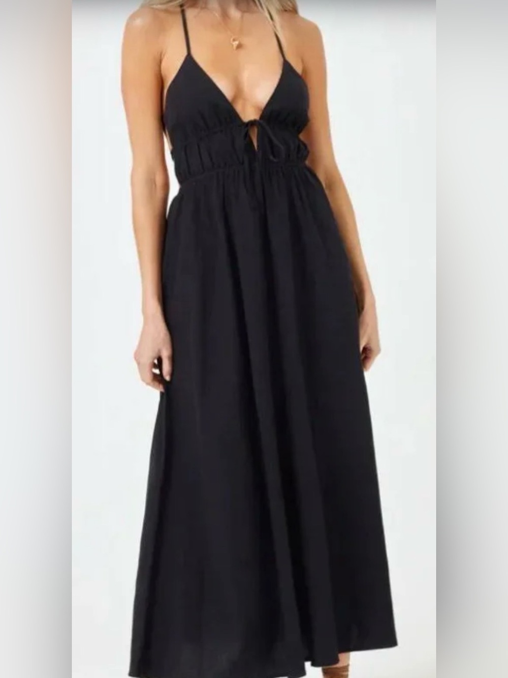 L*Space Playa Vista Linen Blend Midi Dress in Black